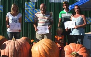 The winning Pumpkins from left to right. 1st Shirley Olivier, 2nd Dirk Rabie and 3rd Team Vera